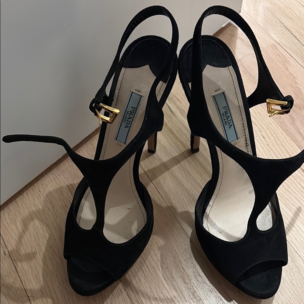 Prada Black Suede Slingback Heels